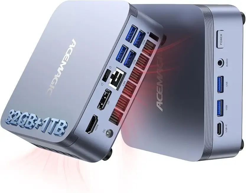 ACEMAGIC M5 Mini PC Windows 11 Pro, Intel Core 14450HX 32GB DDR4 1TB SSD Mini Computers(Beat i9-11900H/R9 6900HX), NVMe PCIe4.0/USB3.2/Type-C/BT5.2/WiFi6/for Business Office Home Desktop PC 55W