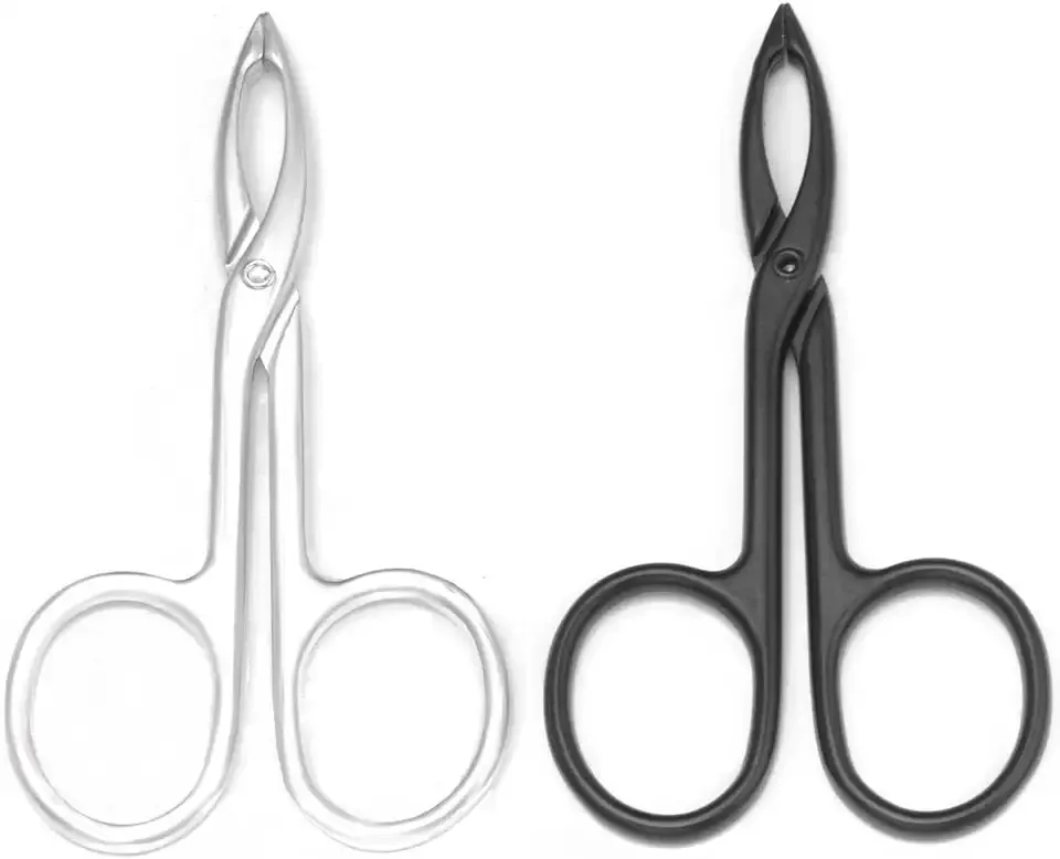 2 Pieces Tweezers Scissor Handle Straight Tip Scissor | Shaped Eyebrows Tweezers for Hair Plucker Remover Facial Hair Eyebrows Care (Silver and Black)