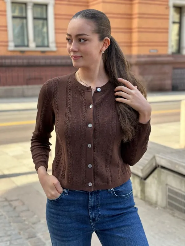 Karin Linen Cable Cardigan brown