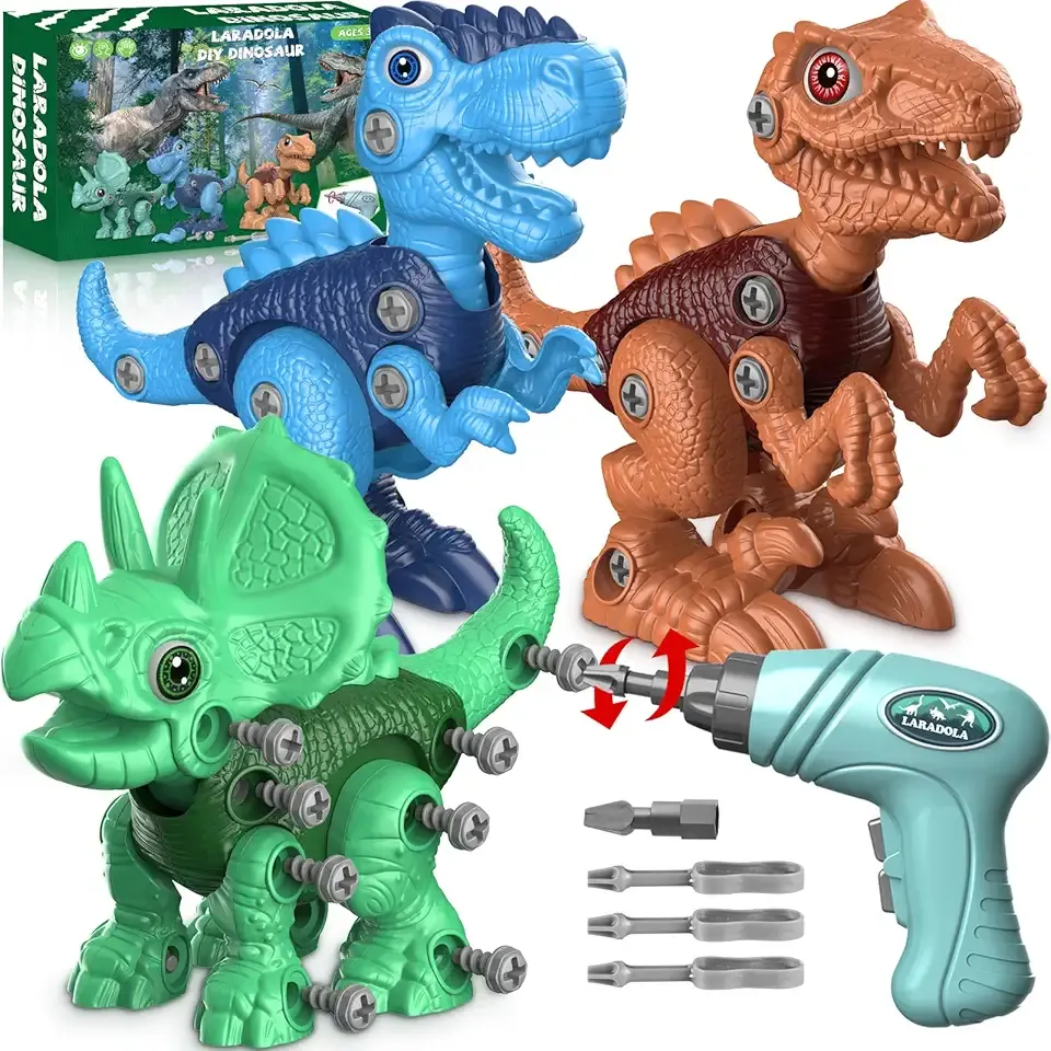Laradola Dinosaur Toys for 3 4 5 6 7 8 Year Old Boys, Take Apart Dinosaur Toys for Kids 3-5 5-7 STEM Construction Building Kids Toy with Electric Drill, Party Christmas Birthday Gifts Boys Girls
