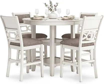 Signature Design by Ashley Erinberg Casual Counter Height Dining Table and 4 Armless Upholstered Bar Stools with Footrest and 2 Shelves, Set of 5, White & Light Gray Signature Design by Ashley Erinberg Casual Counter Hei…