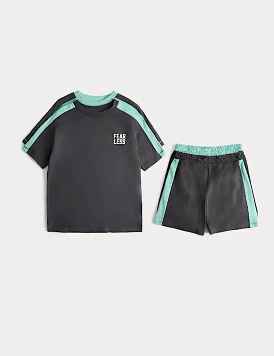 2er-Pack Schlafanzüge aus reiner Baumwolle mit „Fear Less“-Schriftzug (6–16 J.)