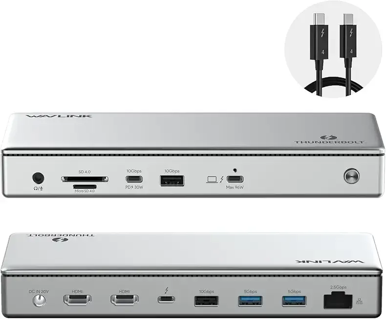 WAVLINK Thunderbolt 4 Dock with 100W Charging, Thunderbolt Certified, Driverless Laptop Docking Station with 4K HDMI Dual Monitor or Single 8K for Windows or Mac, 4X USB, 2.5G Ethernet,SD/MicroSD