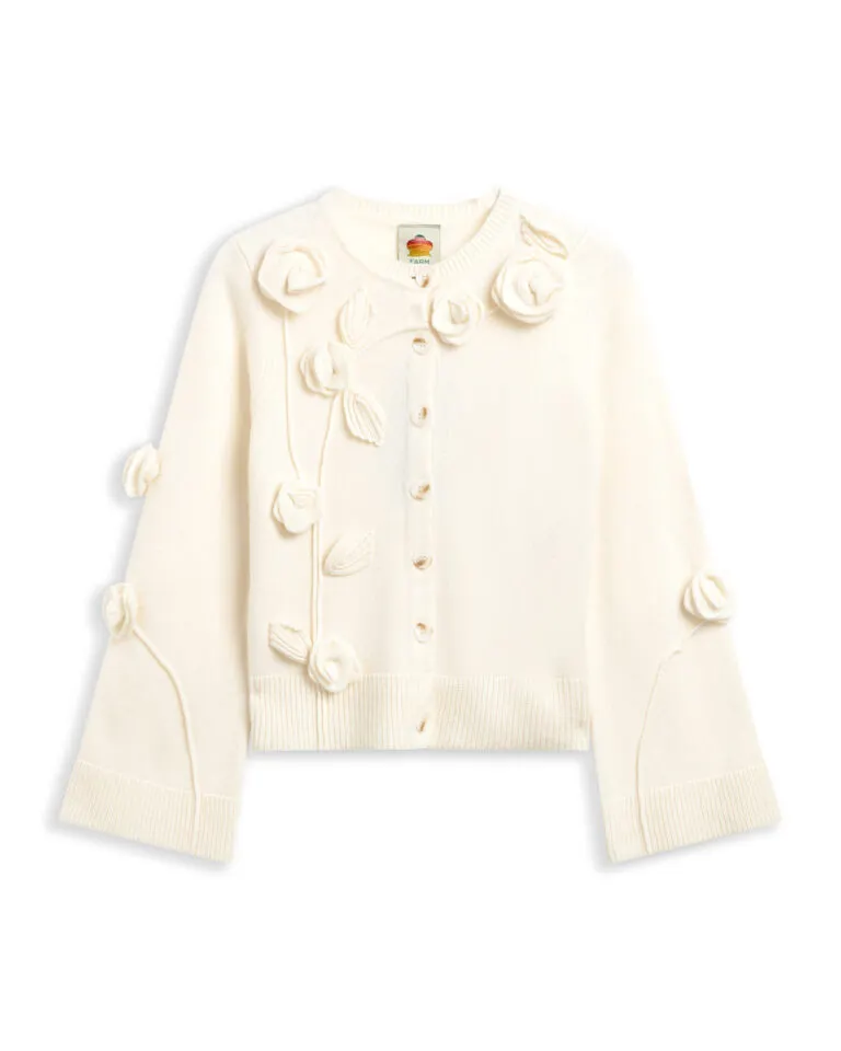 3D Flower Knit Cardigan - Hvit