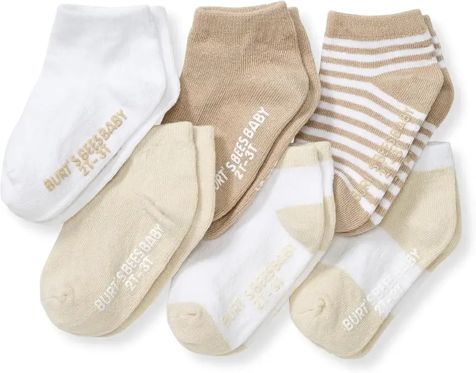 Organic Ankle & Crew Socks with Non-Slip Grips, 6-Pack