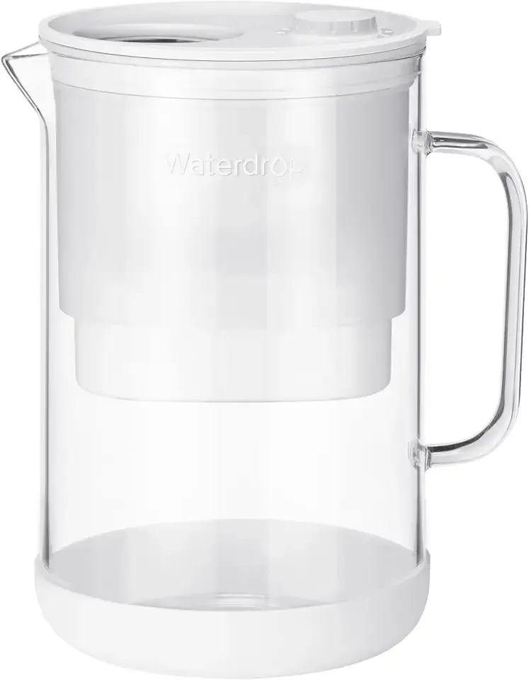 Waterdrop PT-09W 10-Cup Large Glass Water Filter Pitcher, Eco-Friendly, NSF/ANSI 53, 42 & 372 Certified Filter, Reduces PFOA/PFOS, Chlorine, Cadmium, Copper & Mercury, BPA-Free, Easy to Clean, White