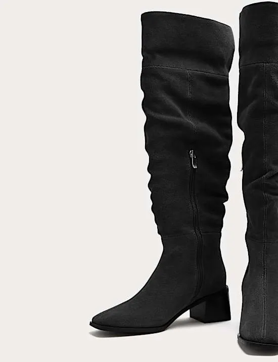 Suede Square Toe Knee High Boots