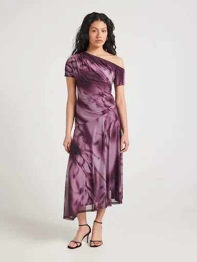 Noelle Over Shoulder Mesh Midi Dress