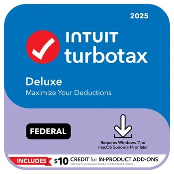 TurboTax Deluxe 2025 Federal Only + E-File Download for PC/Mac, Includes $10 Credit In-Product