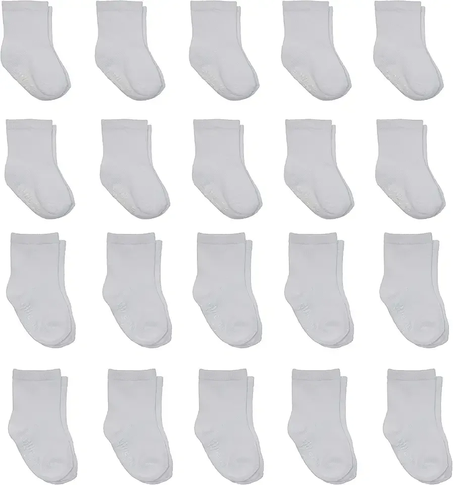 20-Pack Newborn Baby Infant & Toddler Unisex Socks, 0-12/12-24 Months, Assorted Size Pack, White