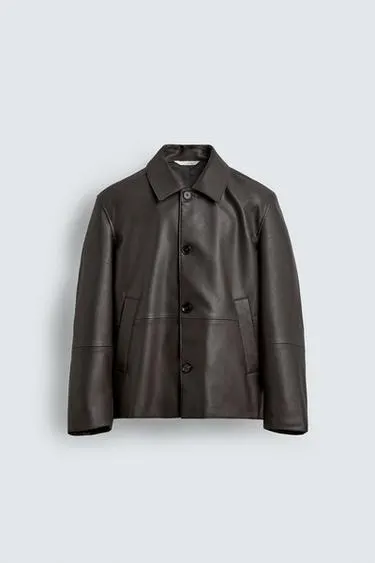 REGULAR FIT FAUX LEATHER OVERSHIRT