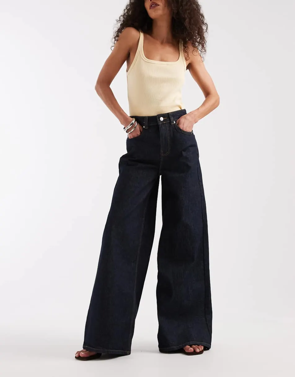 ASOS DESIGN high waist straight wide leg jeans in rinse