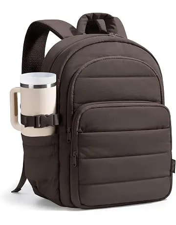 Bagstellar Laptop Backpack for Women, Lightweight College Travel Backpack | Puffer 15.6" Computer Back Pack w/ Double Zipper, Giant Tumbler Holder, Water Resistant Puffy Work Bookbag for Teacher Nurse