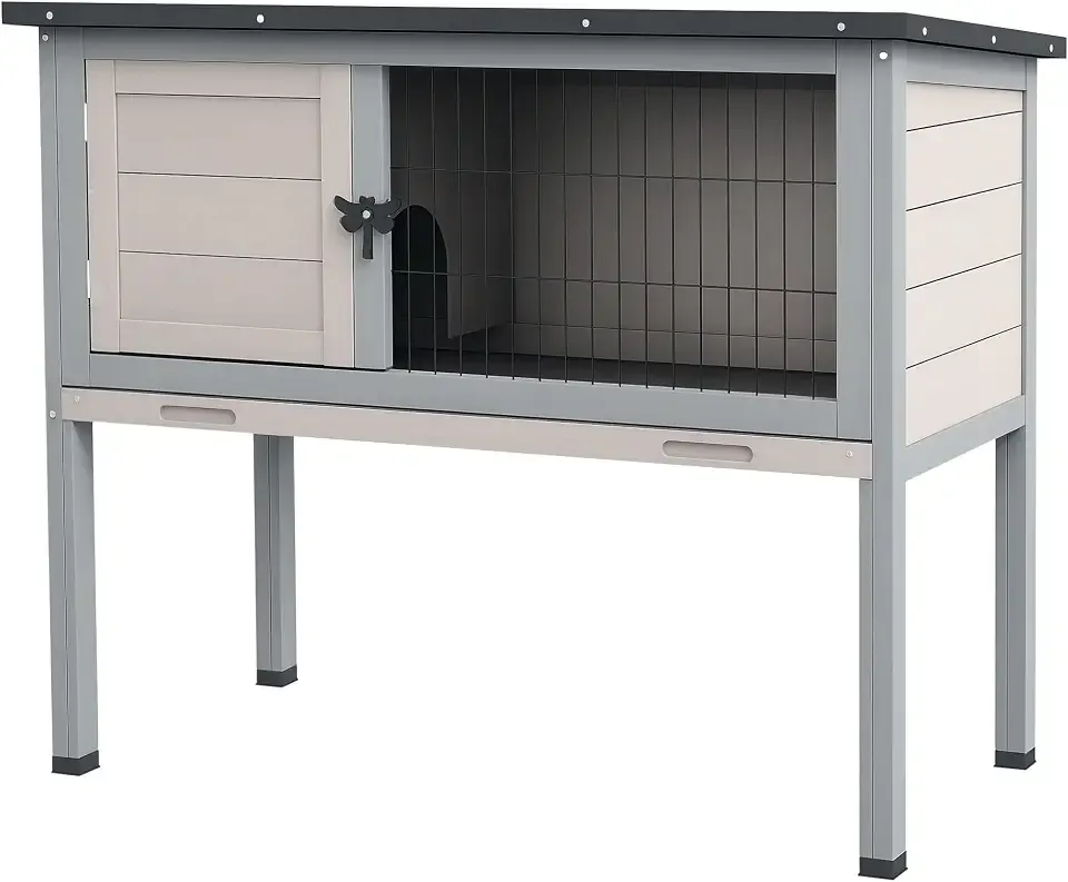 PawHut Elevated Wooden Rabbit Hutch Indoor/Outdoor Bunny Cage Light Gray