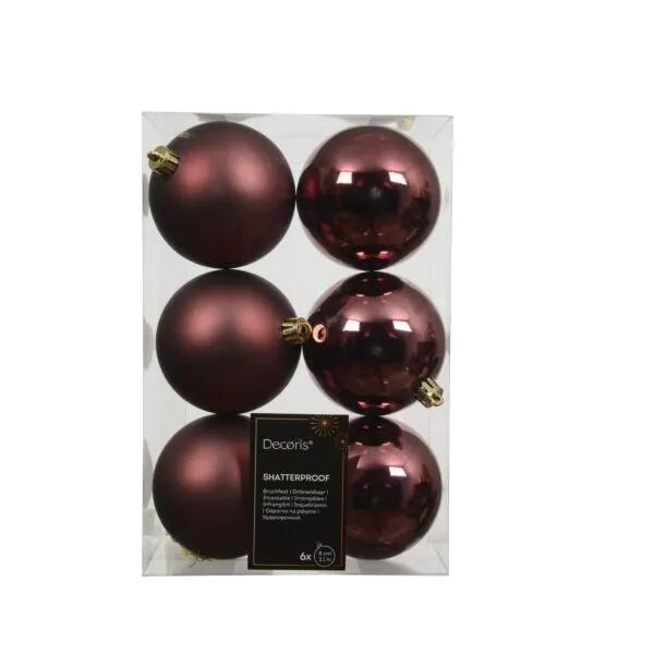 Decoris shatterproof kerstbal maroon set 6 stuks