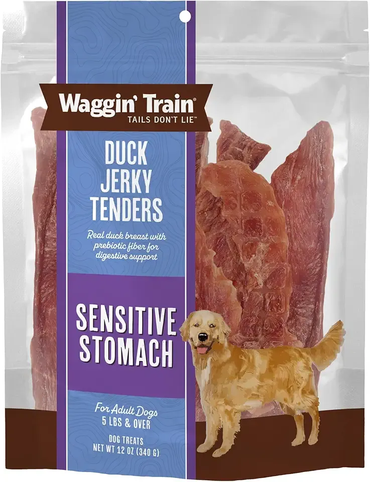 Waggin' Train Duck Jerky Dog Treats for Dogs with Sensitive Stomachs, Made with 100% Real Duck Breasts, Three All-Natural Ingredients, High Protein Dog Treat, Easily Digestible for Dogs, 12 oz. Pouch