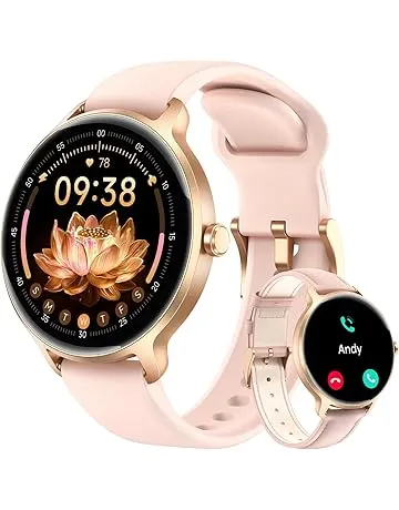 Smart Watch for Women, 1.27" AMOLED Screen Smartwatch with Answer/Make Call for iPhone/Android/Samsung, Fitness Tracker with 120+ Sport Modes, Heart Rate/Sleep/Health Monitor, IP68 Waterproof, 2 Bands