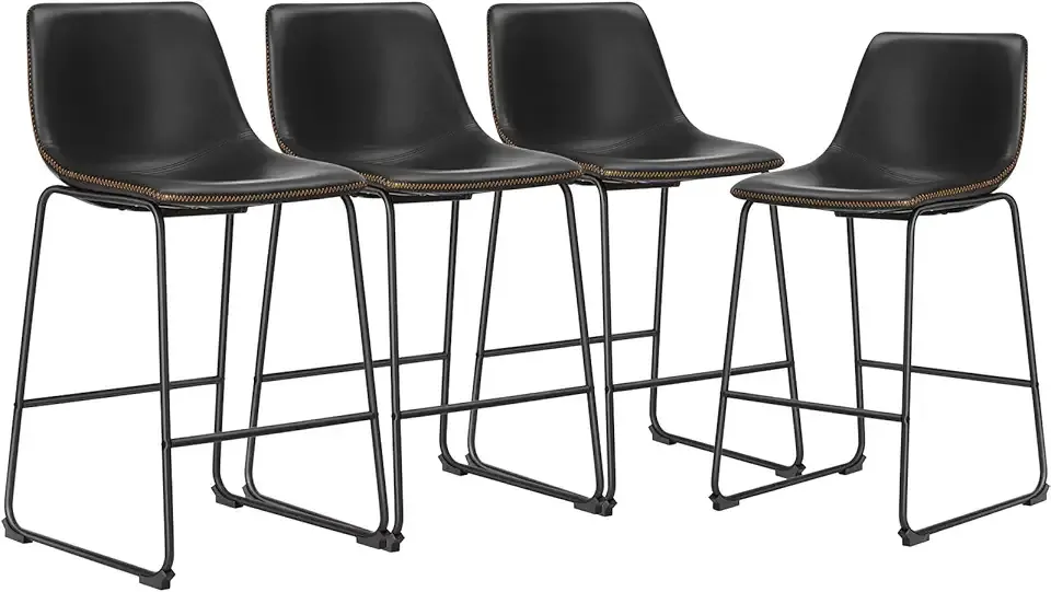 DUMOS 26 Inch Counter Height Bar Stools Set of 4, Modern Faux Leather High Barstools with Back and Metal Leg, Bar Chairs for Kitchen lsland, Black