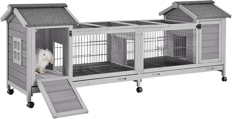 GUTINNEEN Rabbit Hutch Indoor Outdoor Bunny Cage Upgrade Large Space for Rabbit,Guinea Pig,Bunny and Other Small Animals,On Wheels Move Easily.
