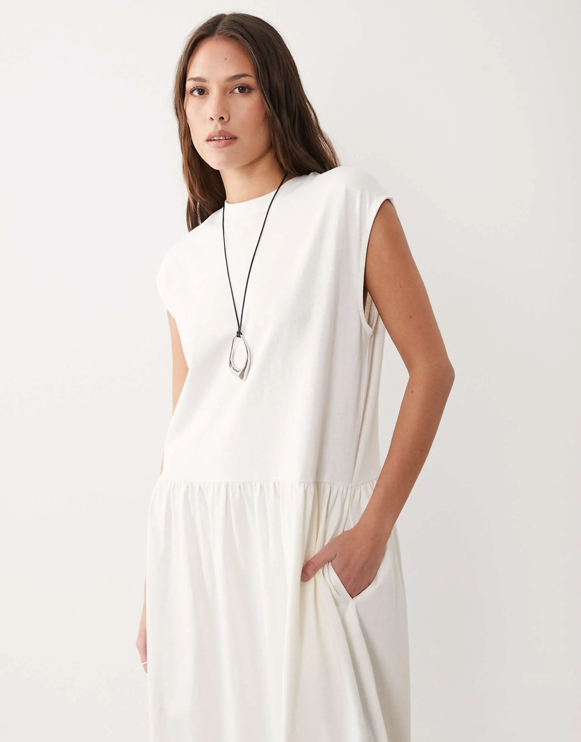 ASOS DESIGN midi smock dress in neutral