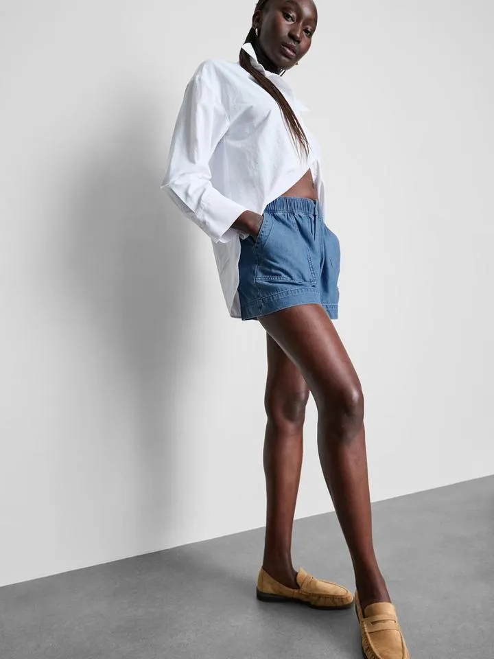 Short utilitaire en denim de coton