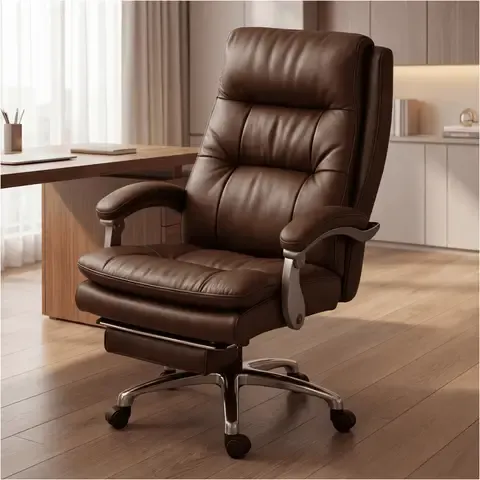 Silla Oficina Gerencial Asiento De Cuero Pata Acero Premium