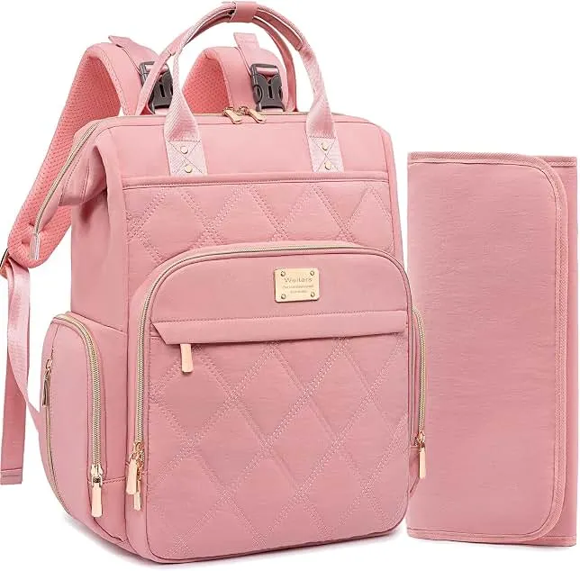 Weitars Diaper Bag Backpack Large Baby Diaper Bag with Changing Pad Pink | Travel Diaper Backpack, Baby Bag…
