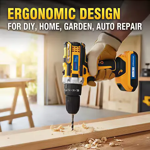 21V Protable Cordless Electric Drill Driver Kit Orange Power Drill Set With Battery Charger 27Pcs Accessories Variable Speed 3/8" Keyless Chuck Built-in Level DIY Home Repair Power Tools For Concrete Metal Wood Wall Renovation Installation Work