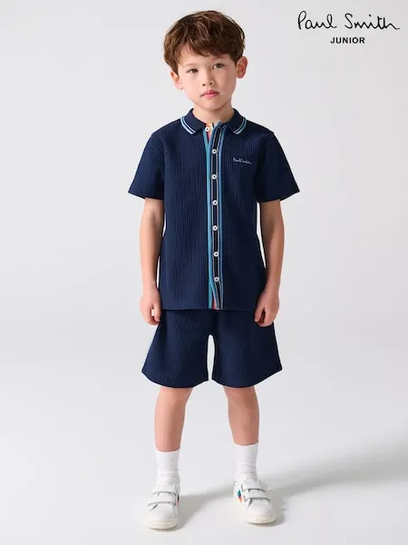 Paul Smith Junior Navy Textured Shirt and Shorts Set