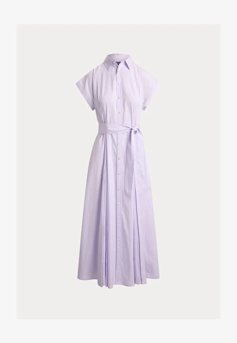 STRIPED BELTED COTTON DRESS - Skjortekjole - purple/white