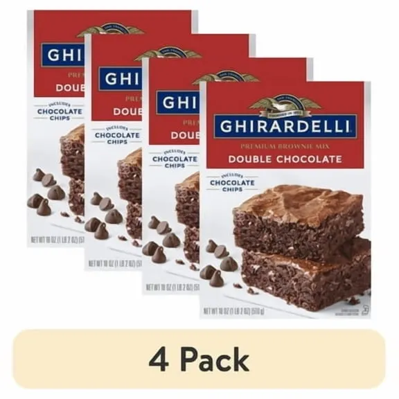 (4 pack) GHIRARDELLI Double Chocolate Premium Brownie Mix, a Premium Baking Mix, Includes Chocolate Chips, 18 oz Box