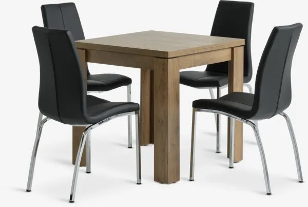 VEDDE + HAVNDAL VEDDE L80/160 tafel wild d. eiken + 4 HAVNDAL stoelen zwart