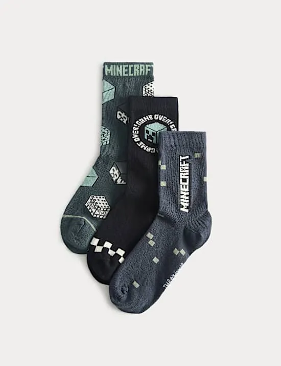 3er-Pack Minecraft™-Socken mit hohem Baumwollanteil (23–40,5)