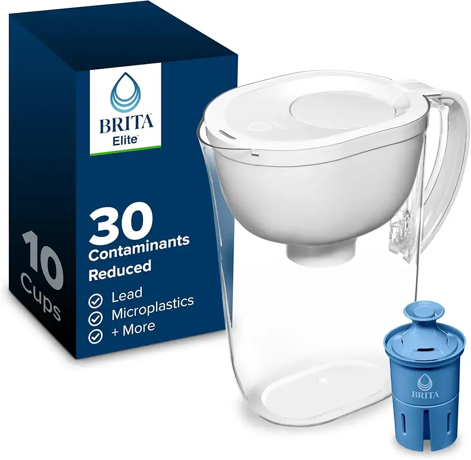 Brita Water Pitcher, Everyday Elite Filter, Removes 99% of Lead, Includes 1 Filter, 10-Cup Capacity, White