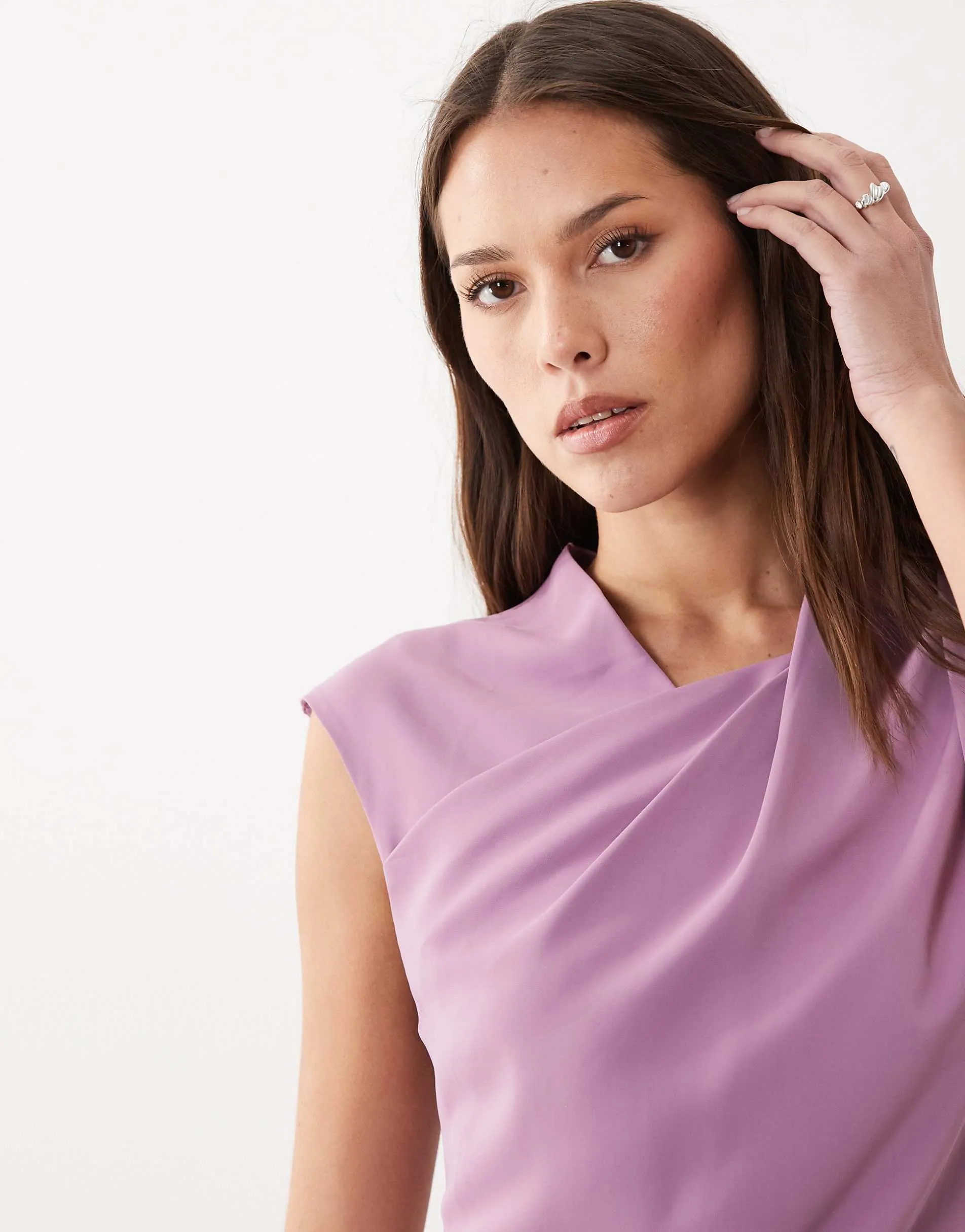 ASOS DESIGN twist neck slinky midi dress in lilac