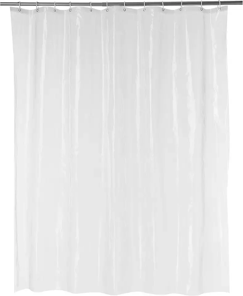 Amazon Basics Water Resistant 8-Gauge PEVA Shower Curtain Liner with Metal Grommets and Plastic Hooks, 72"L x 72"W, Clear