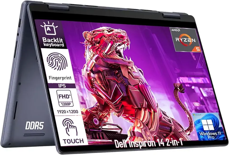 Dell Inspiron 14 2 in 1 Touchscreen Laptop, 14" FHD+ IPS Touch Screen Convertible, AMD Ryzen 5 (6-Core), 32GB DDR5 RAM 1TB SSD|Windows 11 Pro|Backlit Keyboard|Fingerprint Reader|Blue