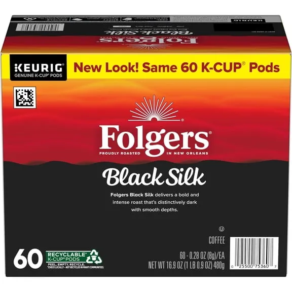 Folgers Black Silk, Dark Roast Coffee, Keurig K Cup Pods, 60 Count Box
