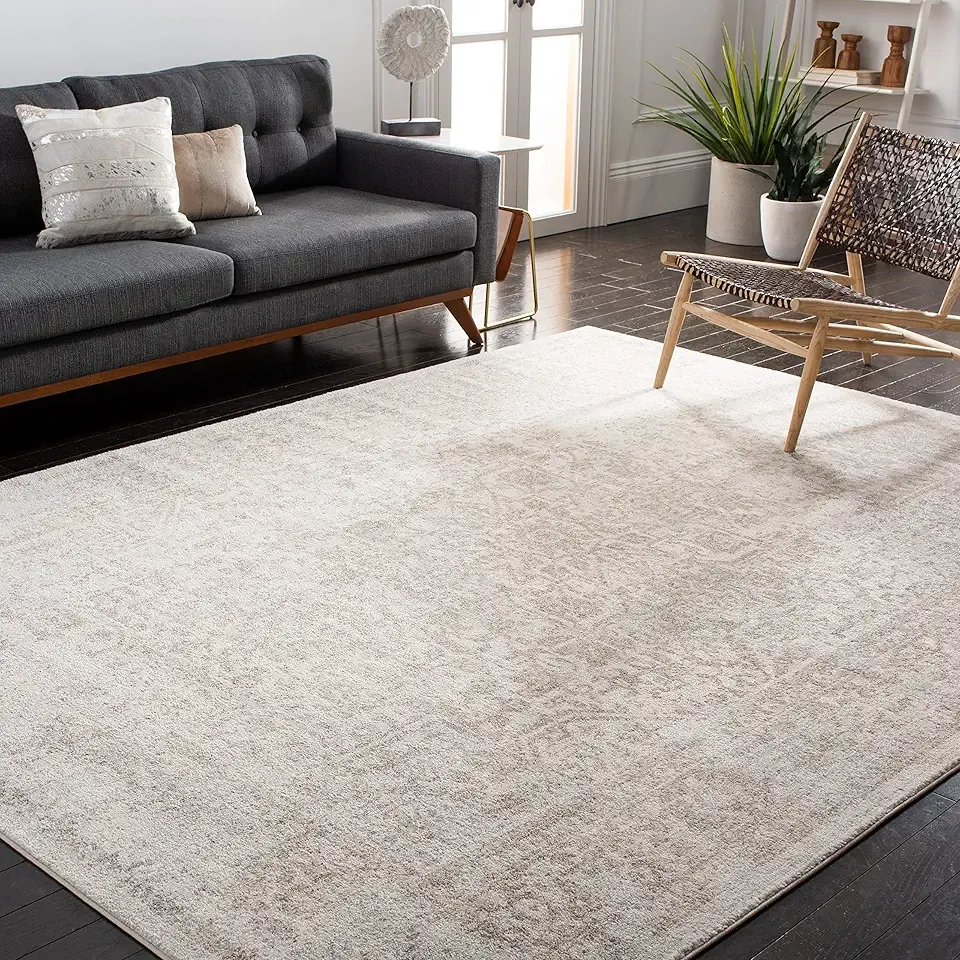 SAFAVIEH Area Rug 9x12 - Evoke Collection - Large - Ivory & Taupe, Distressed Design, Non-Shedding & Easy to Clean, Ideal for Living Room, Bedroom, Dining Space (EVK256E)