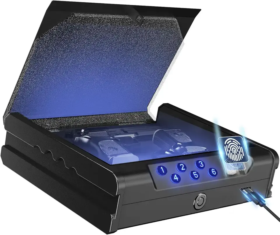 Voranexs gun safe .Gun Safes for 2 Pistols with 3 Quick-Access Fingerprint，Passcode，Key.with Voice Prompt Pistol SafeHandgun Safe, Hand Gun Lock Box for Home Drawer Car Bedside Nightstand