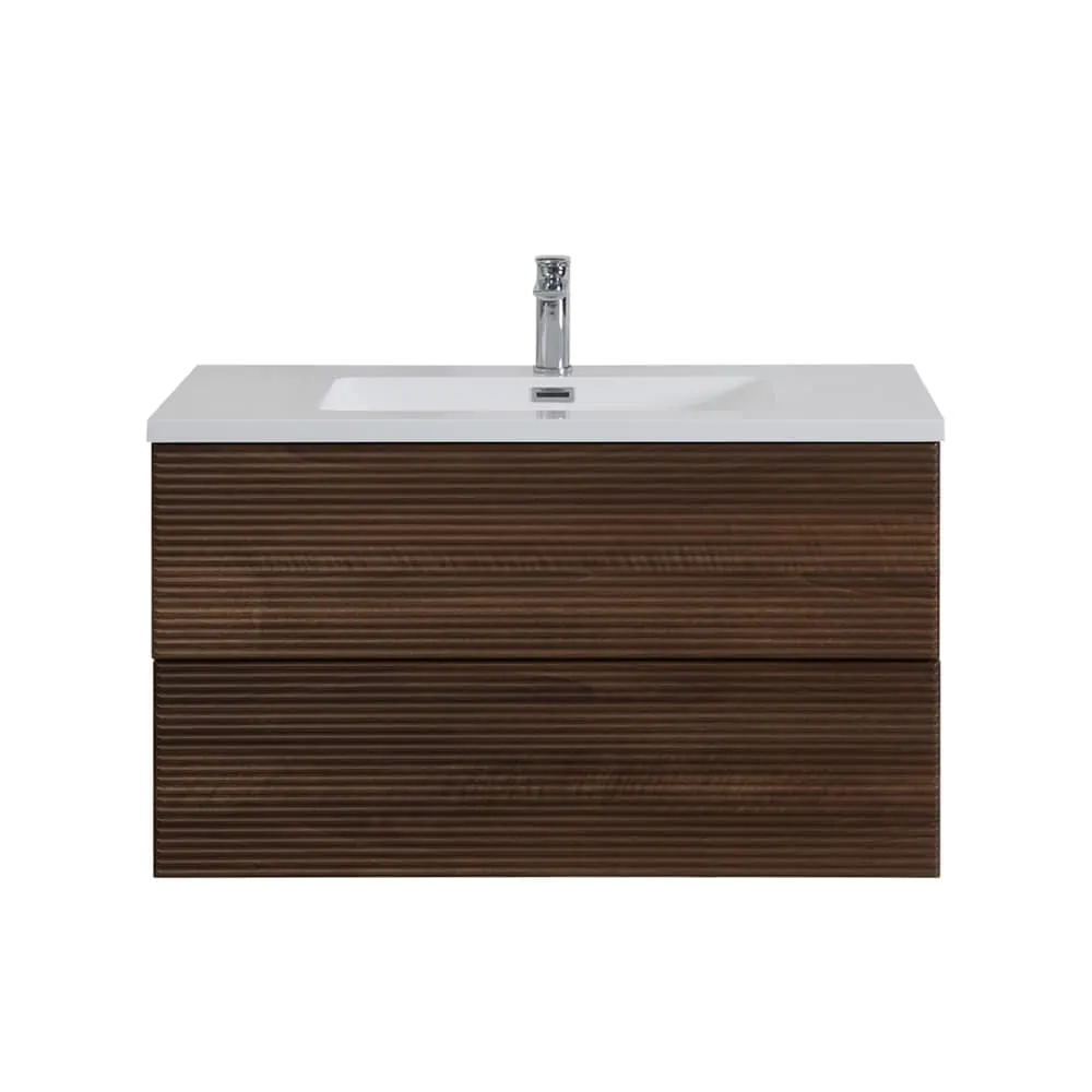 Nordic Canada Catarina 36-inch W x 19-inch D 2-Drawer Floating Bathroom Vanity with Single Sink and White Polymarble Countertop