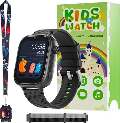 4G Kinder Smartwatch mit GPS, Telefon & Videoanruf, SOS, Kamera, Nachrichten, Schrittzähler und Schulmodus – Armbanduhr für Jungen und Mädchen (Schwarz)