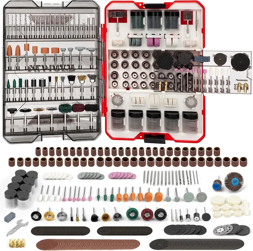 618PCS Rotary Tool Accessory Kit, Fits Dremel Rotary Tools, Universal Fitment for Polishing, Sanding, Cutting, Drilling, Engraving, Grinding with Portable Tool Storage Case (Red)