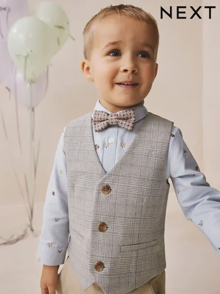 Grey Check Waistcoat Shirt and Bow Tie Set (3mths-9yrs)