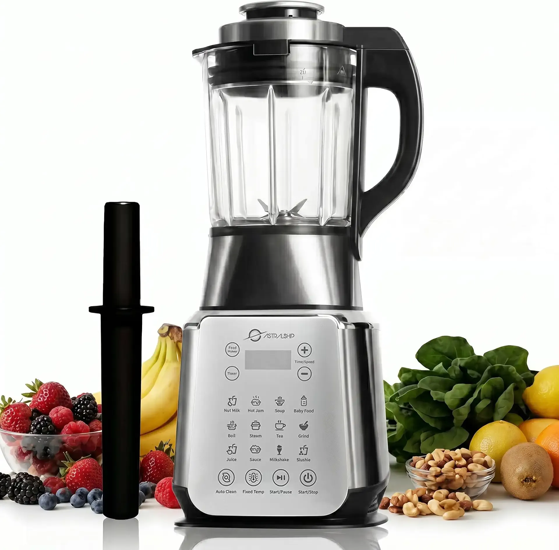 ASTRALSHIP 1500W Professional Glass Blender for Kitchen, Countertop High-Speed Smoothie Maker & Heating Nut Milk Machine - 14 Presets, 9 Speeds, BPA-Free Glass Jar for Hot Soups, Slushie