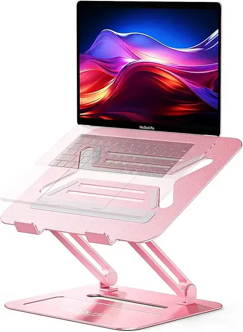 Urmust Adjustable Laptop Stand for Desk Aluminum Computer Stand for Laptop Riser Holder Notebook Stand Compatible with MacBook Air Pro Ultrabook All Laptops 11-17 inch (Rose Gold)