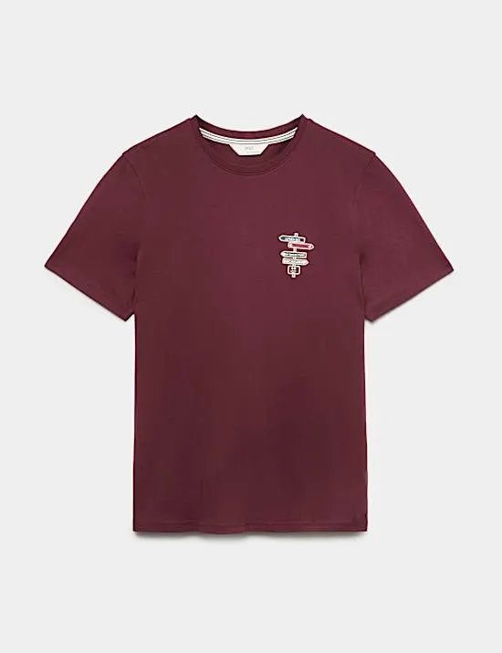 Pure Cotton Ski Badge Graphic T-Shirt