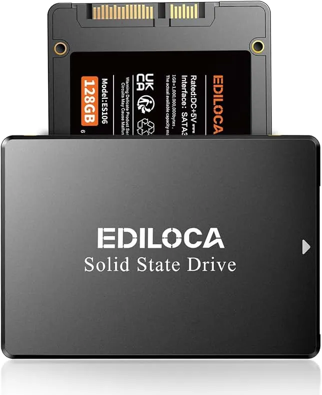 Ediloca 128GB SSD Internal Solid State Drive 2.5" SATA III 6Gb/s, 500MB/s Read Speed 3D TLC NAND, 128GB SATA SSD PC/Laptop Upgrade, Shock-Resistant & Drop-Proof(ES106)