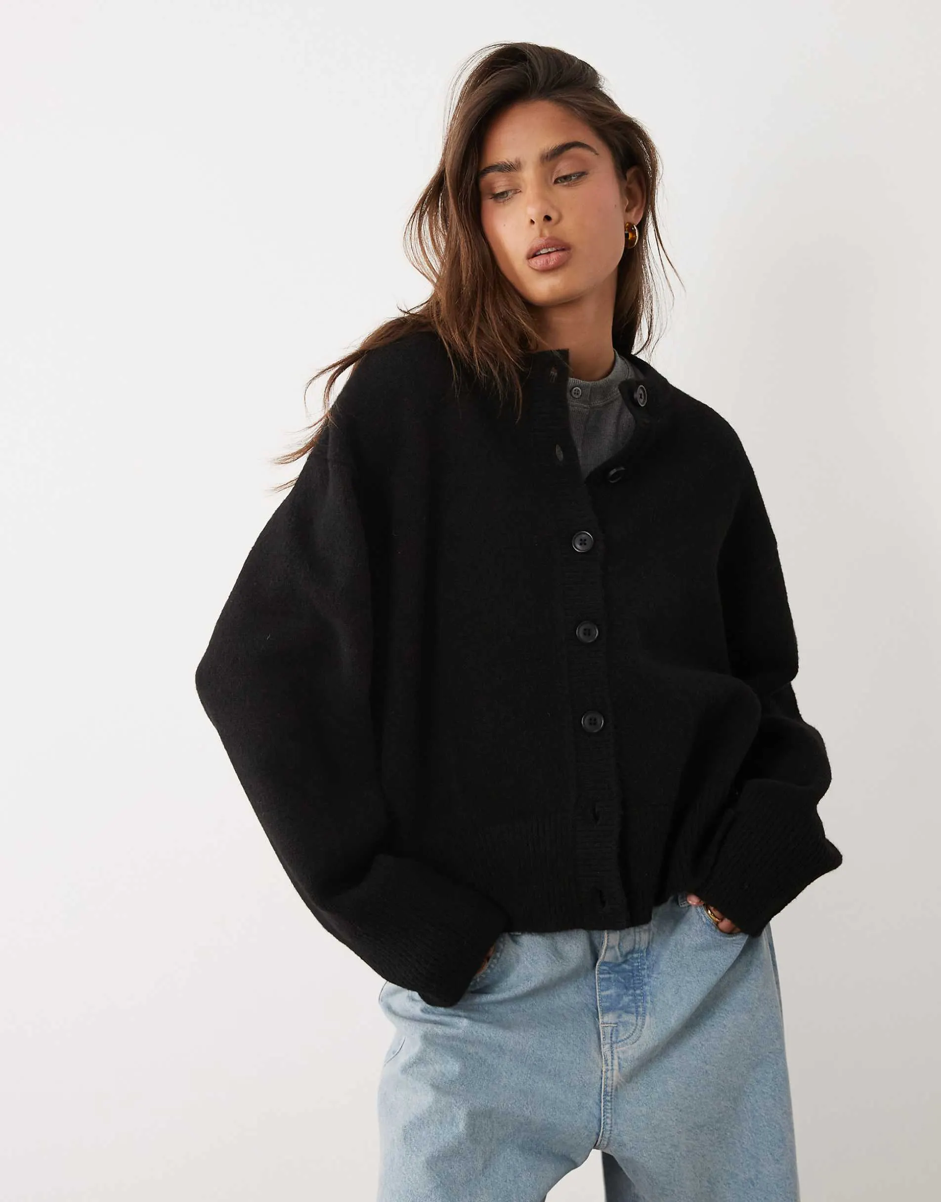 ASOS DESIGN boxy cardigan with side split detail in black