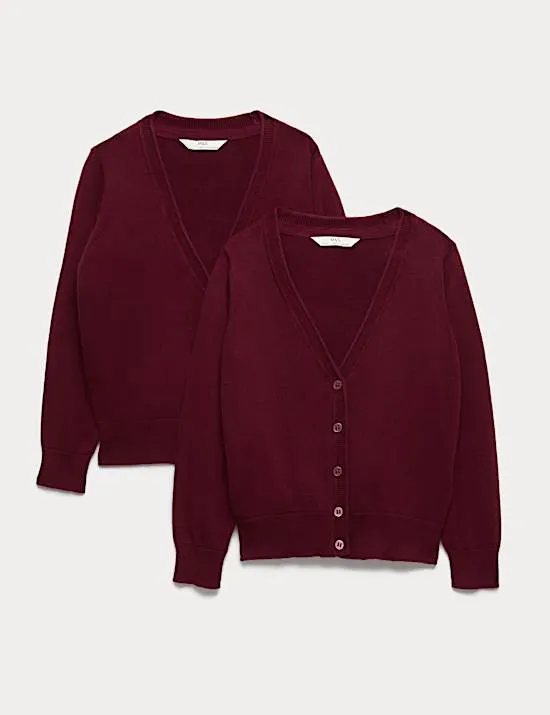 2 Pack Girls' Pure Cotton School Cardigan (3-18 Yrs)